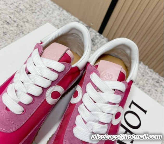 Shop Duplicate Loewe Flow Runner Sneakers in Nylon and Suede Dark Pink 60226023