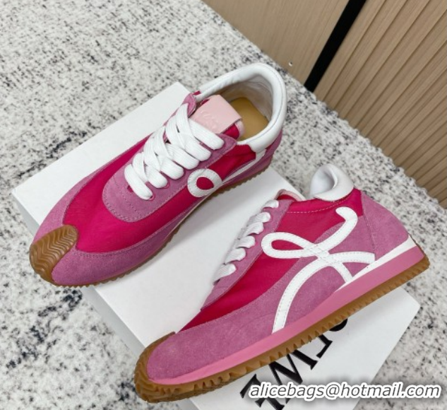Shop Duplicate Loewe Flow Runner Sneakers in Nylon and Suede Dark Pink 60226023