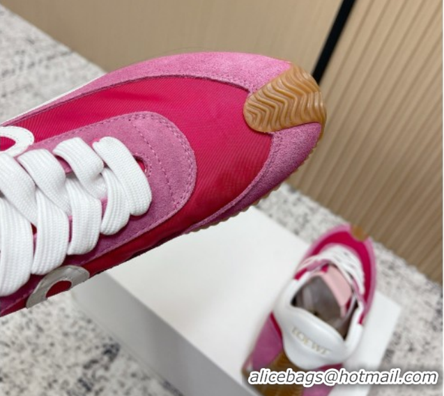 Shop Duplicate Loewe Flow Runner Sneakers in Nylon and Suede Dark Pink 60226023
