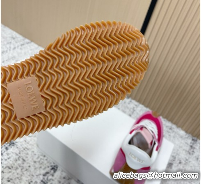 Shop Duplicate Loewe Flow Runner Sneakers in Nylon and Suede Dark Pink 60226023