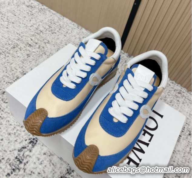 Best Price Loewe Flow Runner Sneakers in Nylon and Suede Beige/Blue 0226015