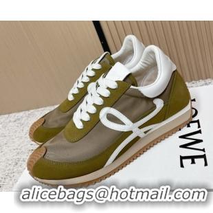 Good Looking Loewe Flow Runner Sneakers in Nylon and Suede Green 0226017