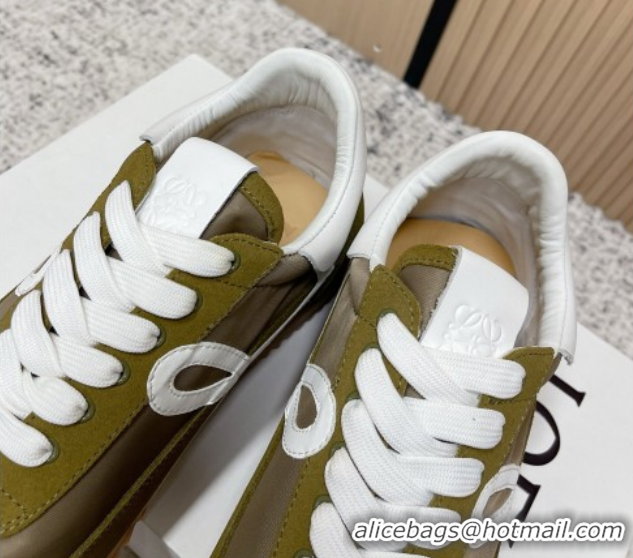 Good Looking Loewe Flow Runner Sneakers in Nylon and Suede Green 0226017
