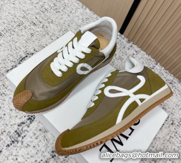 Good Looking Loewe Flow Runner Sneakers in Nylon and Suede Green 0226017