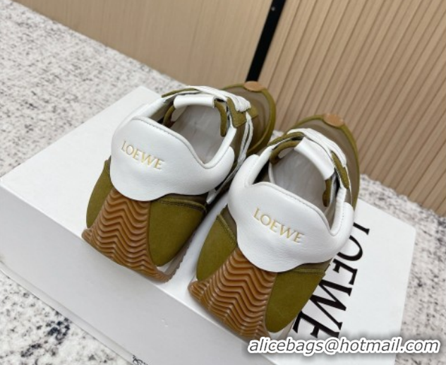 Good Looking Loewe Flow Runner Sneakers in Nylon and Suede Green 0226017