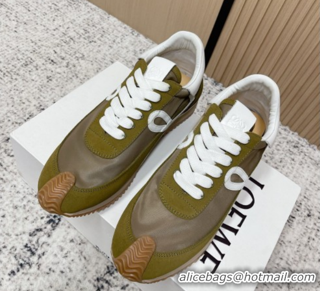 Good Looking Loewe Flow Runner Sneakers in Nylon and Suede Green 0226017