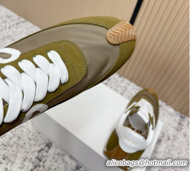 Good Looking Loewe Flow Runner Sneakers in Nylon and Suede Green 0226017