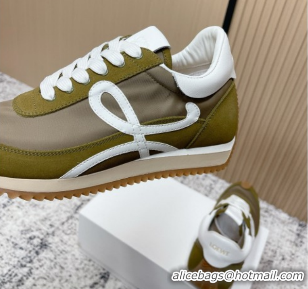 Good Looking Loewe Flow Runner Sneakers in Nylon and Suede Green 0226017