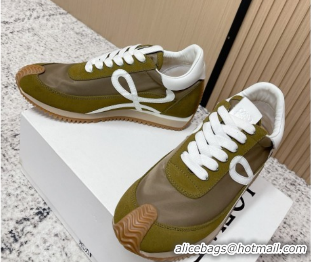 Good Looking Loewe Flow Runner Sneakers in Nylon and Suede Green 0226017