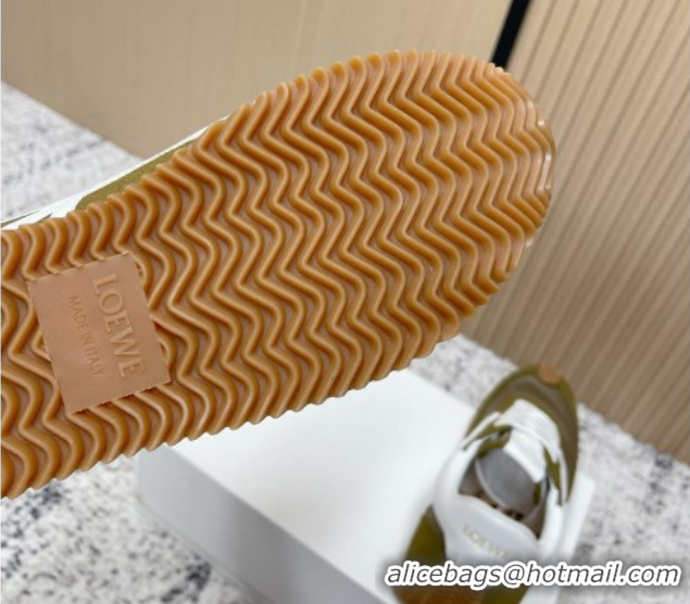 Good Looking Loewe Flow Runner Sneakers in Nylon and Suede Green 0226017