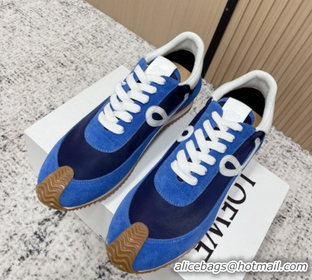 Purchase Loewe Flow Runner Sneakers in Nylon and Suede Blue 09 0226019