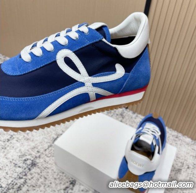 Purchase Loewe Flow Runner Sneakers in Nylon and Suede Blue 09 0226019