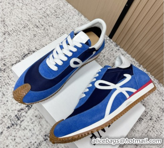 Purchase Loewe Flow Runner Sneakers in Nylon and Suede Blue 09 0226019