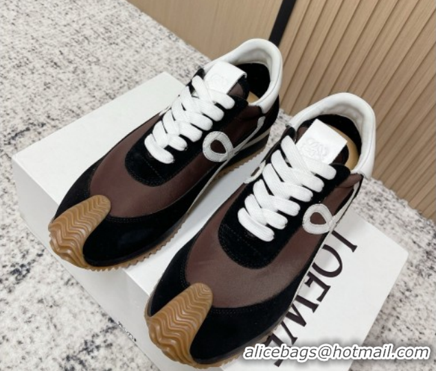 Low Price Loewe Flow Runner Sneakers in Nylon and Suede Brown 0226022