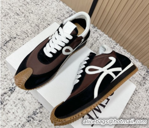 Low Price Loewe Flow Runner Sneakers in Nylon and Suede Brown 0226022