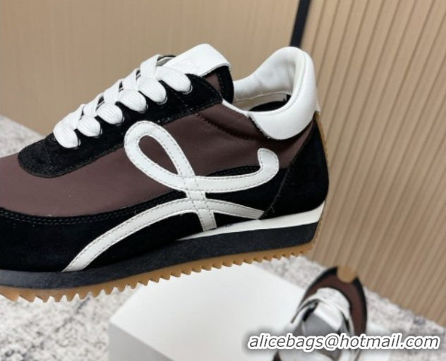 Low Price Loewe Flow Runner Sneakers in Nylon and Suede Brown 0226022