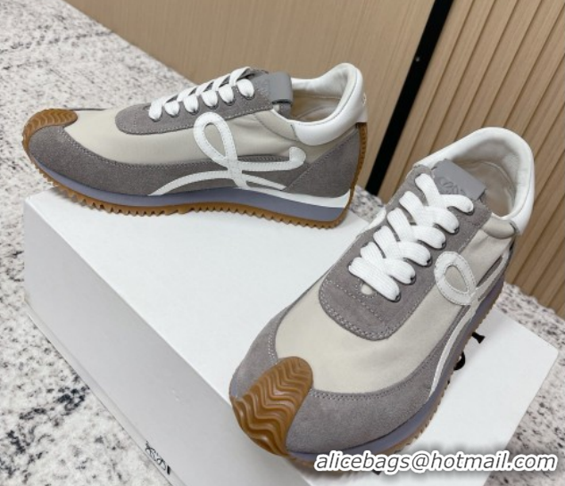 Top Grade Loewe Flow Runner Sneakers in Nylon and Suede Grey 0226024