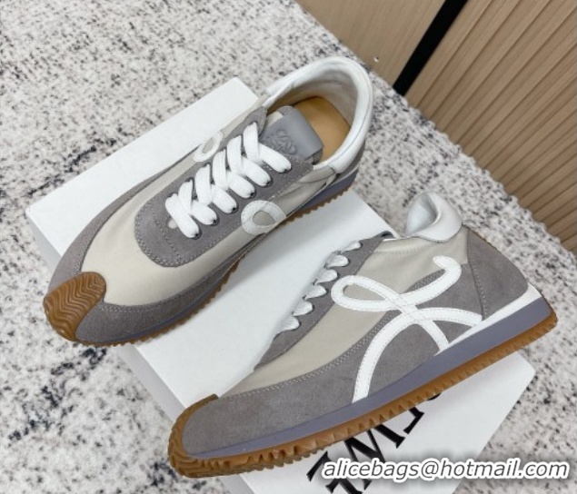 Top Grade Loewe Flow Runner Sneakers in Nylon and Suede Grey 0226024