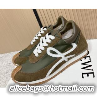 Unique Style Loewe Flow Runner Sneakers in Nylon and Suede Green 0226027