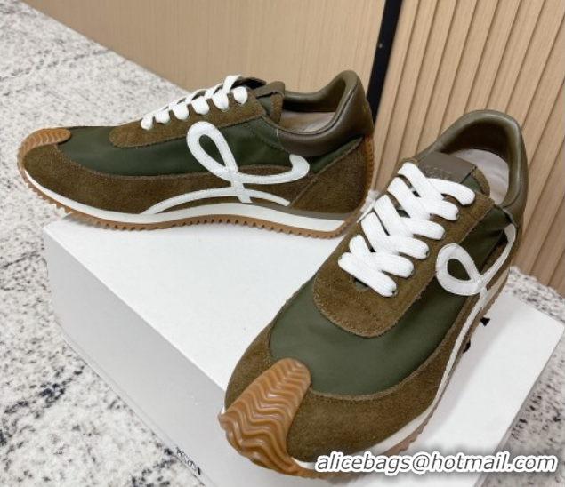 Unique Style Loewe Flow Runner Sneakers in Nylon and Suede Green 0226027