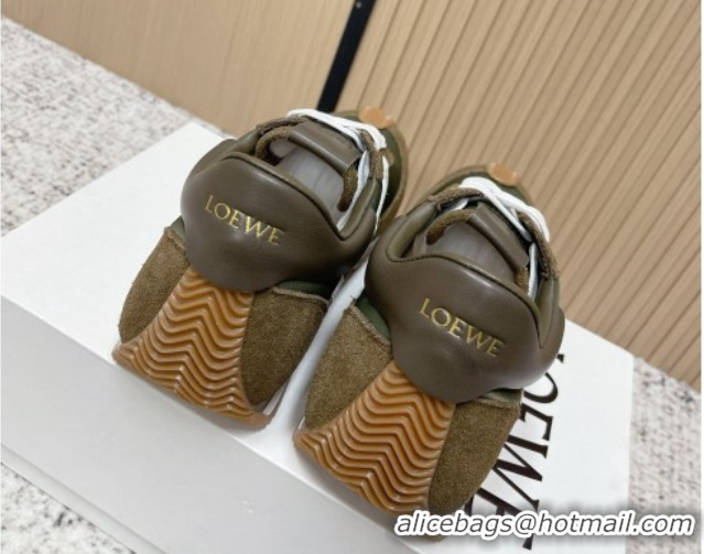 Unique Style Loewe Flow Runner Sneakers in Nylon and Suede Green 0226027