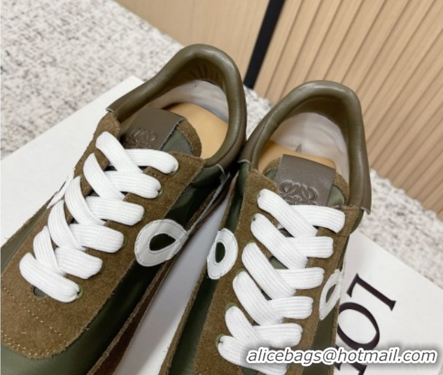 Unique Style Loewe Flow Runner Sneakers in Nylon and Suede Green 0226027