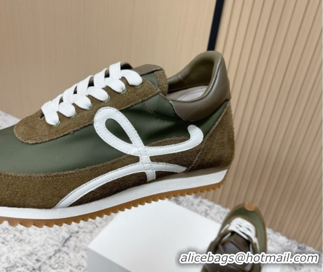 Unique Style Loewe Flow Runner Sneakers in Nylon and Suede Green 0226027