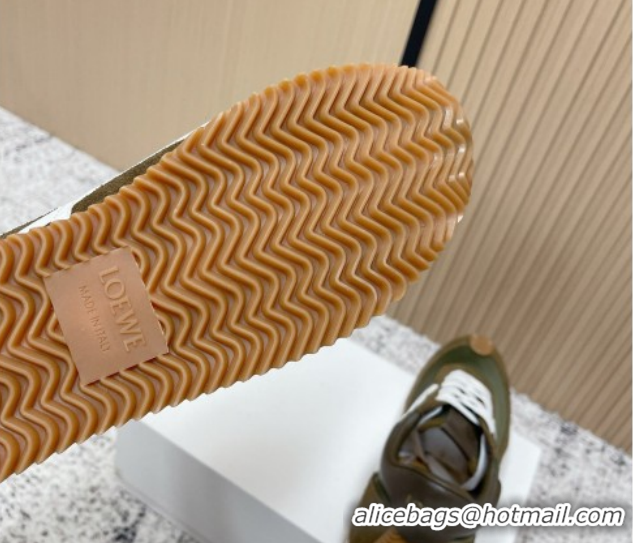 Unique Style Loewe Flow Runner Sneakers in Nylon and Suede Green 0226027