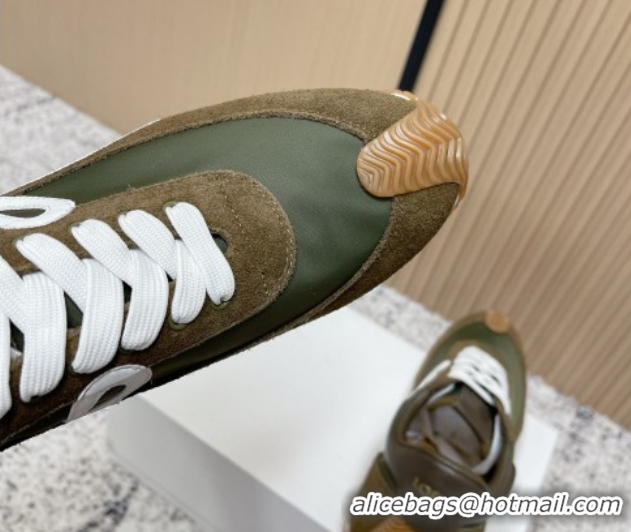 Unique Style Loewe Flow Runner Sneakers in Nylon and Suede Green 0226027