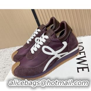 Good Product Loewe Flow Runner Sneakers in Nylon and Suede Dark Purple 0226028