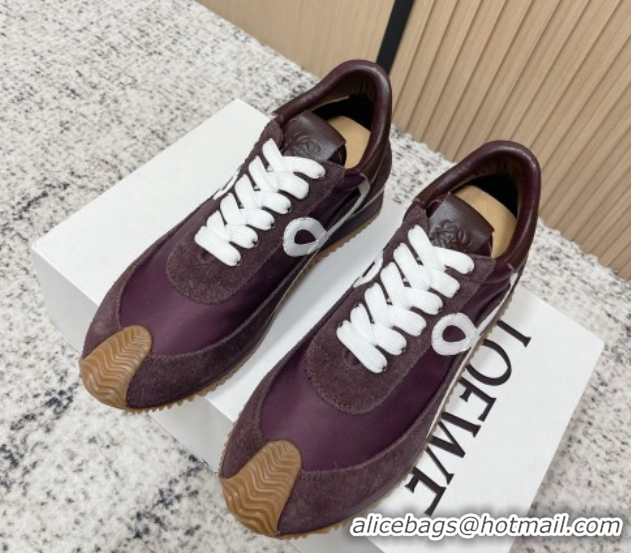 Good Product Loewe Flow Runner Sneakers in Nylon and Suede Dark Purple 0226028