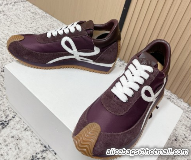 Good Product Loewe Flow Runner Sneakers in Nylon and Suede Dark Purple 0226028