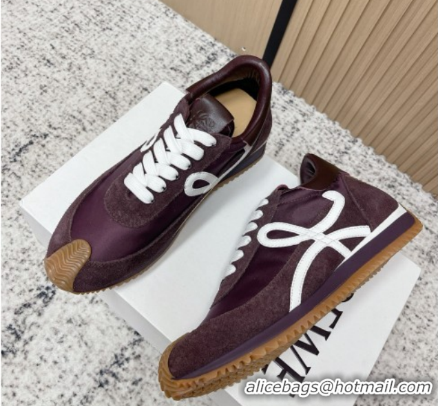 Good Product Loewe Flow Runner Sneakers in Nylon and Suede Dark Purple 0226028