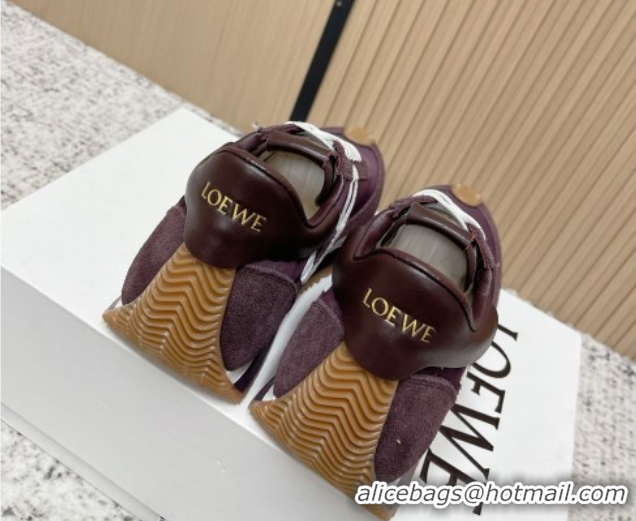 Good Product Loewe Flow Runner Sneakers in Nylon and Suede Dark Purple 0226028