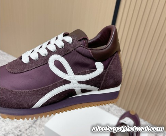 Good Product Loewe Flow Runner Sneakers in Nylon and Suede Dark Purple 0226028