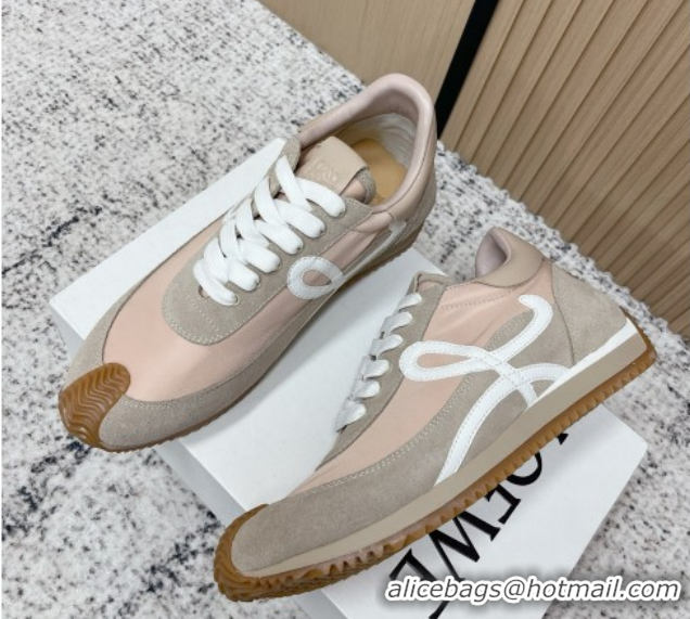 Hot Style Loewe Flow Runner Sneakers in Nylon and Suede Pink/Grey 0226029