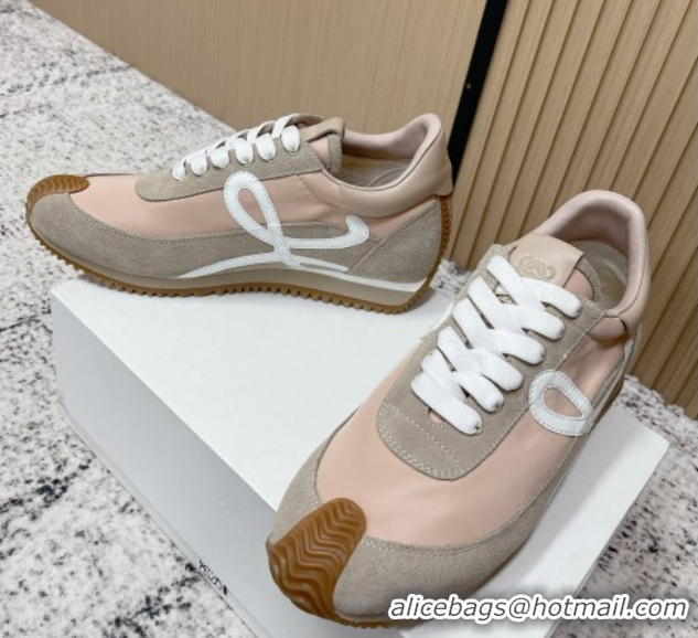 Hot Style Loewe Flow Runner Sneakers in Nylon and Suede Pink/Grey 0226029