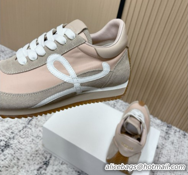 Hot Style Loewe Flow Runner Sneakers in Nylon and Suede Pink/Grey 0226029