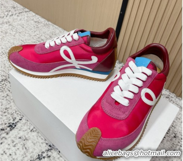 Popular Style Loewe Flow Runner Sneakers in Nylon and Suede Fuchsia Pink 0226030