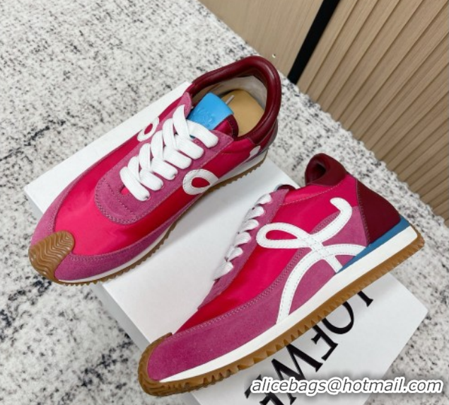 Popular Style Loewe Flow Runner Sneakers in Nylon and Suede Fuchsia Pink 0226030