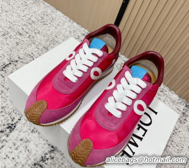 Popular Style Loewe Flow Runner Sneakers in Nylon and Suede Fuchsia Pink 0226030