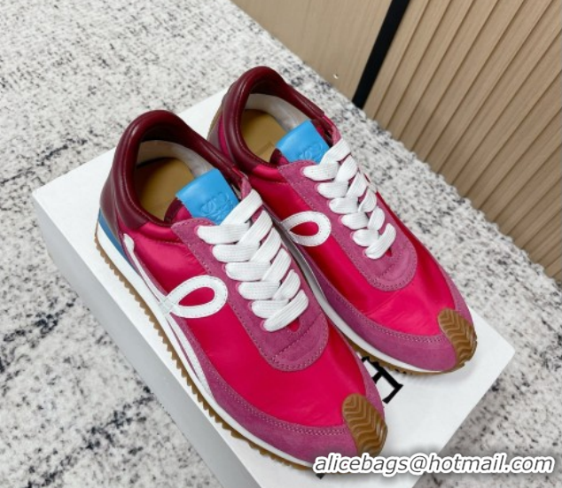 Popular Style Loewe Flow Runner Sneakers in Nylon and Suede Fuchsia Pink 0226030