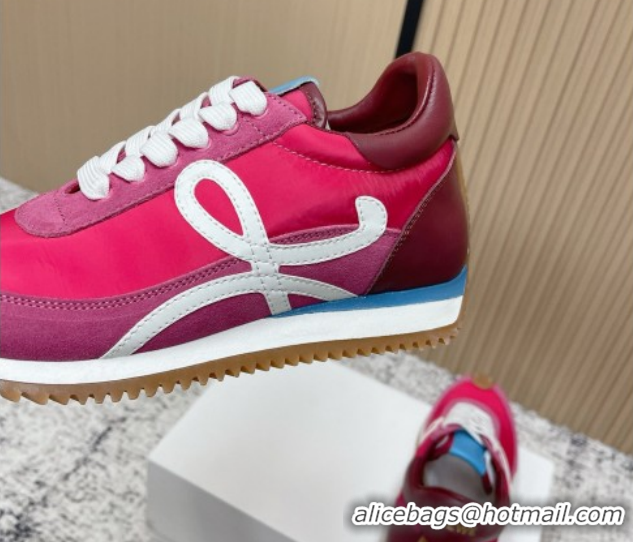 Popular Style Loewe Flow Runner Sneakers in Nylon and Suede Fuchsia Pink 0226030