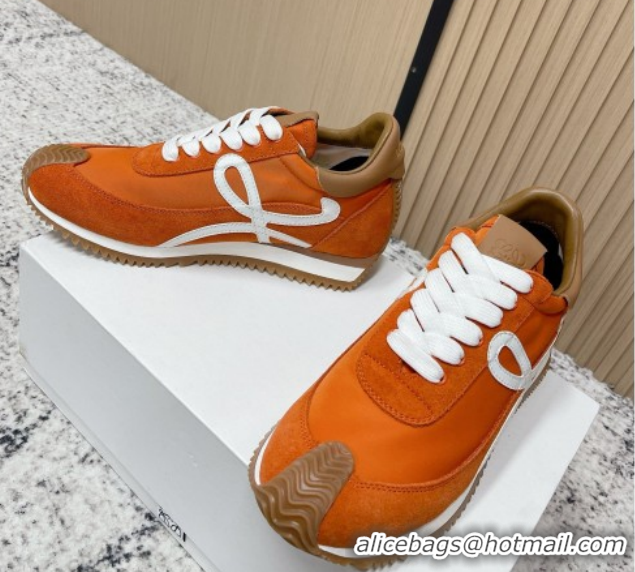 Good Looking Loewe Flow Runner Sneakers in Nylon and Suede Orange 0226031