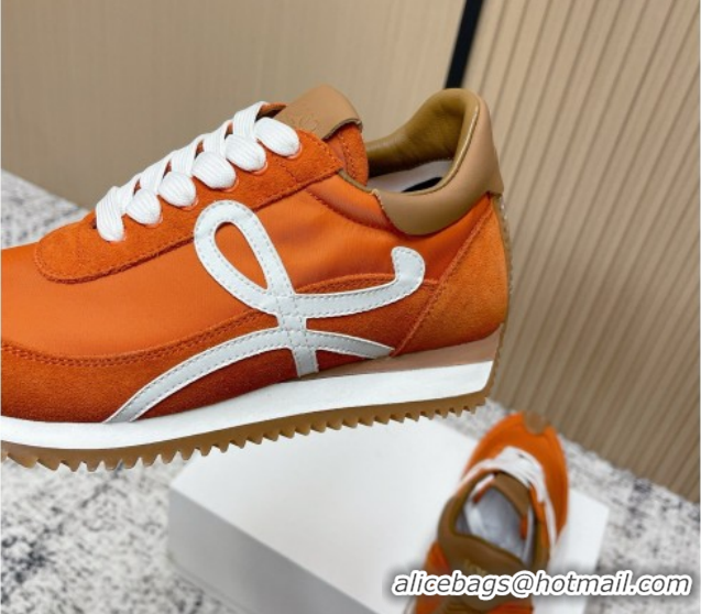 Good Looking Loewe Flow Runner Sneakers in Nylon and Suede Orange 0226031
