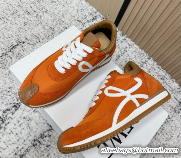 Good Looking Loewe Flow Runner Sneakers in Nylon and Suede Orange 0226031
