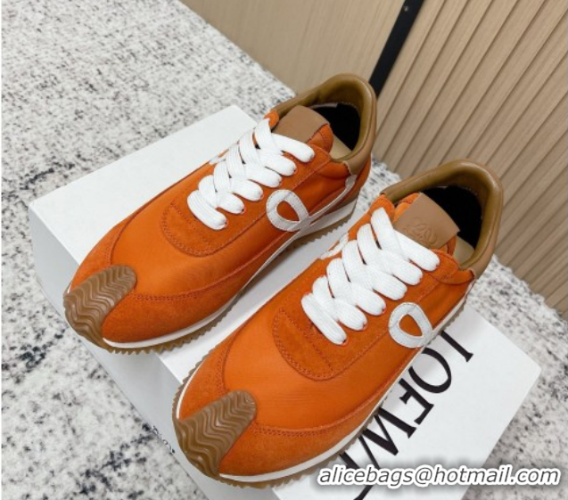Good Looking Loewe Flow Runner Sneakers in Nylon and Suede Orange 0226031