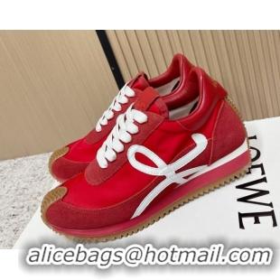 Pretty Style Loewe Flow Runner Sneakers in Nylon and Suede Red 0226032