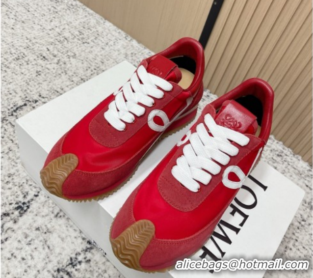 Pretty Style Loewe Flow Runner Sneakers in Nylon and Suede Red 0226032
