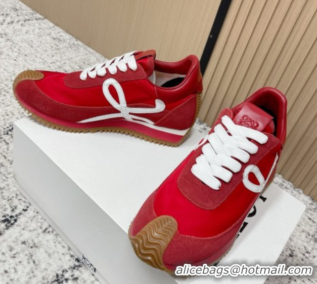Pretty Style Loewe Flow Runner Sneakers in Nylon and Suede Red 0226032